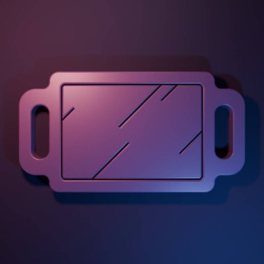 Mor El ayna ikonu, mor-mavi arkaplanda izole edilmiş. Minimalizm kavramı. 3 Boyutlu resimleme.