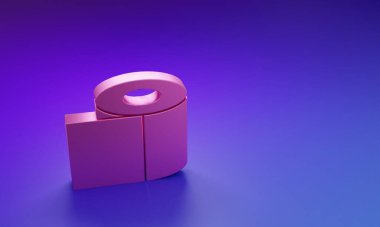 Pembe tuvalet kağıdı rulo ikonu mor-mavi arka planda izole edilmiş. Minimalizm kavramı. 3 Boyutlu resimleme.