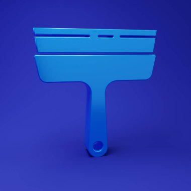 Mavi arka planda izole edilmiş pencere simgesi için kauçuk temizleme hizmeti. Silecek, kazıyıcı, silecek. Minimalizm kavramı. 3 Boyutlu resimleme.