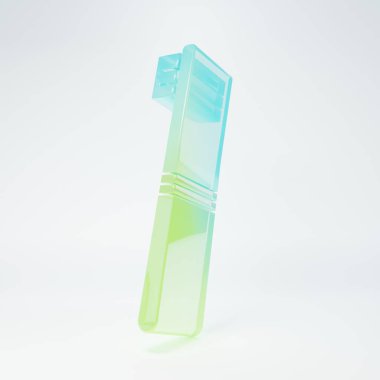 Beyaz zemin üzerinde izole edilmiş buzlu cam diş fırçası ikonu. Minimalizm kavramı. 3 Boyutlu resimleme.