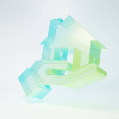 Frosted glass Realtor icon isolated on white background. Buying house. Minimalism concept. 3D render illustration.