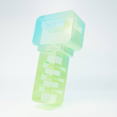 Beyaz arka planda izole edilmiş buzlu cam ev anahtar simgesi. Minimalizm kavramı. 3 Boyutlu resimleme.