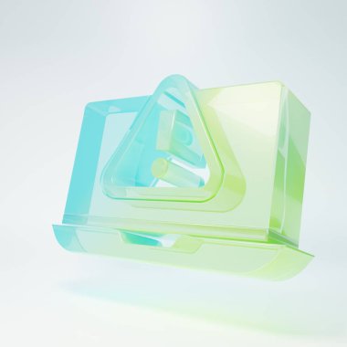 Beyaz zemin üzerinde ünlem işareti simgesi olan buzlu cam dizüstü bilgisayar. Uyarı mesajı akıllı telefon uyarısı. Minimalizm kavramı. 3 Boyutlu resimleme.