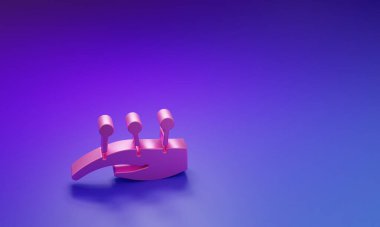 El ikonundaki pembe akupunktur terapisi mor-mavi arka planda izole edilmiş. Çin ilacı. Holistik ağrı kontrol tedavileri. Minimalizm kavramı. 3 Boyutlu resimleme.