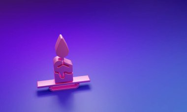 Mor-mavi arkaplanda izole edilmiş pembe Aroma mum simgesi. Minimalizm kavramı. 3 Boyutlu resimleme.