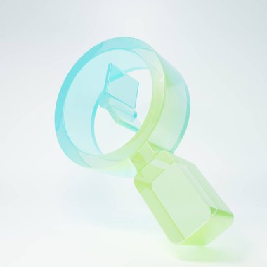 Beyaz arka planda izole edilmiş saat simgesi olan buzlu cam büyüteç. Minimalizm kavramı. 3 Boyutlu resimleme.