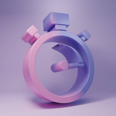 Mor Kronometre simgesi mor arkaplanda izole edildi. Zaman göstergesi. Kronometre işareti. Minimalizm kavramı. 3 Boyutlu resimleme.