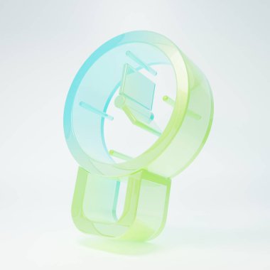 Frosted glass Clock icon isolated on white background. Time symbol. Minimalism concept. 3D render illustration.