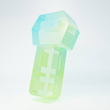 Frosted glass Car key with remote icon isolated on white background. Car key and alarm system. Minimalism concept. 3D render illustration.