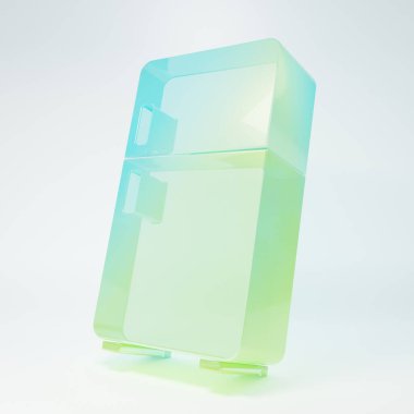 Frosted glass Refrigerator icon isolated on white background. Fridge freezer refrigerator. Household tech and appliances. Minimalism concept. 3D render illustration.