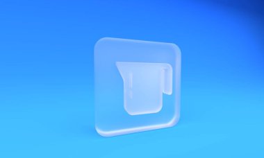 Buzlu cam kahve demliği ikonu mavi arka planda izole edilmiş. Kare buzlu cam düğme. 3 Boyutlu resimleme.