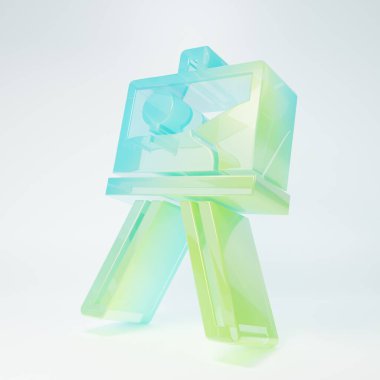 Buzlu cam ahşap sehpa ya da beyaz arka planda izole edilmiş resim tahtası simgesi. Minimalizm kavramı. 3 Boyutlu resimleme.