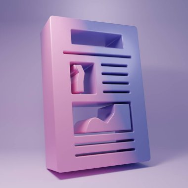 Mor Haber simgesi mor arkaplanda izole edildi. Gazete tabelası. Kitle iletişim sembolü. Minimalizm kavramı. 3 Boyutlu resimleme.