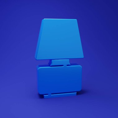 Mavi masa lambası simgesi mavi arkaplanda izole edildi. Minimalizm kavramı. 3 Boyutlu resimleme.