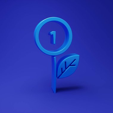 Mavi Dolar bitki simgesi mavi arkaplanda izole edildi. İş yatırımı büyüme konsepti. Para tasarrufu ve yatırım. Minimalizm kavramı. 3 Boyutlu resimleme.