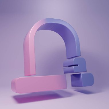 Mor bisiklet kilidi. Mor arka planda izole edilmiş sanayi simgesi. Minimalizm kavramı. 3 Boyutlu resimleme.