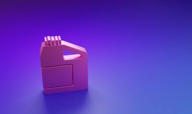 Mor-mavi arka planda izole edilmiş motor makine yağı ikonu için pembe kutu. Benzin bidonu. Yağ değiştirme ve onarım servisi. Motor yağı işareti. Minimalizm kavramı. 3 Boyutlu resimleme.