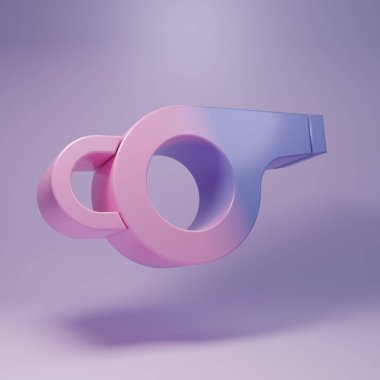 Purple Whistle icon isolated on purple background. Referee symbol. Fitness and sport sign. Minimalism concept. 3D render illustration.