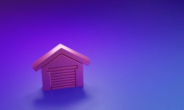 Mor-mavi arkaplanda izole edilmiş pembe garaj simgesi. Minimalizm kavramı. 3 Boyutlu resimleme.