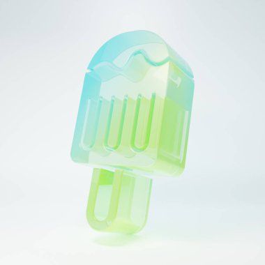 Beyaz arka planda izole edilmiş çubuk ikonlu buzlu dondurma. Güzel sembol. Minimalizm kavramı. 3 Boyutlu resimleme.