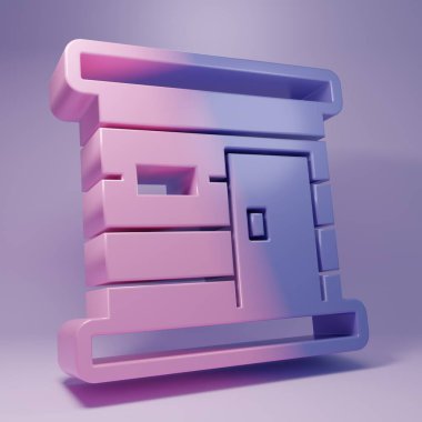 Mor sauna ahşap hamam ikonu, mor arka planda izole edilmiş. Isı spa rahatlatıcı terapi banyosu ve sıcak buhar sağlık hizmeti, rahatlama terapisi. Minimalizm kavramı. 3 Boyutlu resimleme.