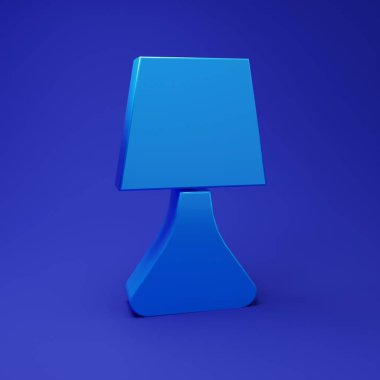 Mavi masa lambası simgesi mavi arkaplanda izole edildi. Masa lambası. Minimalizm kavramı. 3 Boyutlu resimleme.