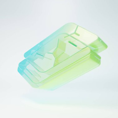 Beyaz arka planda izole edilmiş kırık ekran simgesi olan buzlu cam akıllı telefon. Parçalanmış telefon ekranı simgesi. Minimalizm kavramı. 3 Boyutlu resimleme.