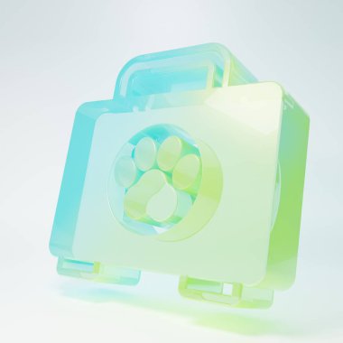 Beyaz zemin üzerinde izole edilmiş buzlu cam evcil hayvan ilk yardım seti ikonu. Köpek ya da kedi pençesi izi. Klinik kutusu. Minimalizm kavramı. 3 Boyutlu resimleme.