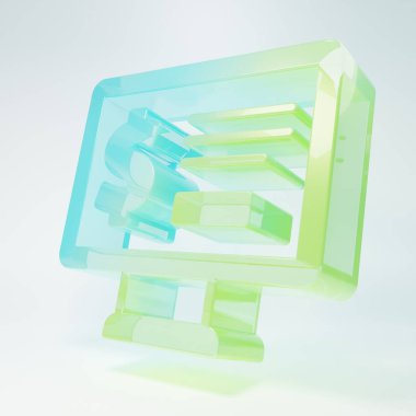 Beyaz zemin üzerinde dolar simgesi olan buzlu cam monitör. Dünyanın her yerine para göndermek, para transferi, online bankacılık, finansal işlemler. Minimalizm kavramı. 3 Boyutlu resimleme.