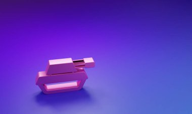 Pink Military tank icon isolated on purple-blue background. Minimalism concept. 3D render illustration.