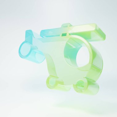 Buzlu cam helikopter hava aracı ikonu beyaz arka planda izole edildi. Minimalizm kavramı. 3 Boyutlu resimleme.