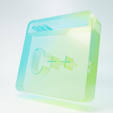 Frosted glass Software, web developer programming code icon isolated on white background. Javascript computer script random parts of program code. Minimalism concept. 3D render illustration.