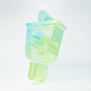 Beyaz arka planda izole edilmiş buzlu cam korsan bayrağı ikonu. Minimalizm kavramı. 3 Boyutlu resimleme.