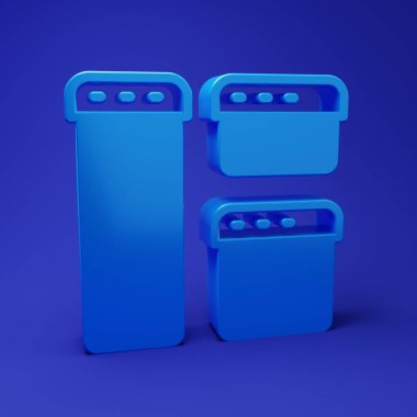 Mavi Tarayıcı pencere simgesi mavi arkaplanda izole edildi. Minimalizm kavramı. 3 Boyutlu resimleme.