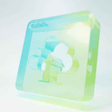 Donmuş cam bulut yükleme simgesi beyaz arkaplanda izole edildi. Minimalizm kavramı. 3 Boyutlu resimleme.