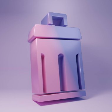 Purple Trash can icon isolated on purple background. Garbage bin sign. Recycle basket icon. Office trash icon. Minimalism concept. 3D render illustration.