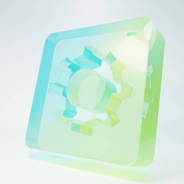 Buzlu cam ayar simgesi beyaz arkaplanda izole edildi. Aletler, servis, dişli, dişli, çark işareti. Minimalizm kavramı. 3 Boyutlu resimleme.