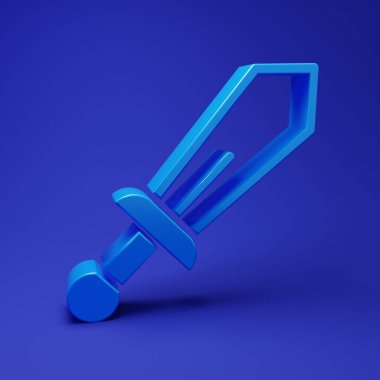 Mavi Kılıç oyuncak ikonu mavi arkaplanda izole edildi. Minimalizm kavramı. 3 Boyutlu resimleme.