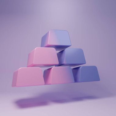 Mor arka planda izole edilmiş mor altın külçeleri simgesi. Bankacılık işi konsepti. Minimalizm kavramı. 3 Boyutlu resimleme.