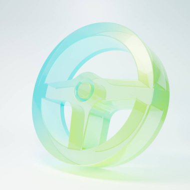 Frosted glass Steering wheel icon isolated on white background. Car wheel icon. Minimalism concept. 3D render illustration.
