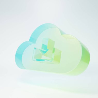 Frosted glass Cloud download icon isolated on white background. Minimalism concept. 3D render illustration.