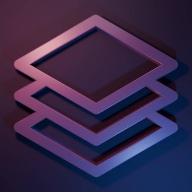 Mor-mavi arkaplanda Mor Katmanlar simgesi izole edildi. Minimalizm kavramı. 3 Boyutlu resimleme.