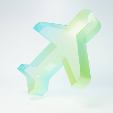 Frosted glass Plane icon isolated on white background. Flying airplane icon. Airliner sign. Minimalism concept. 3D render illustration.