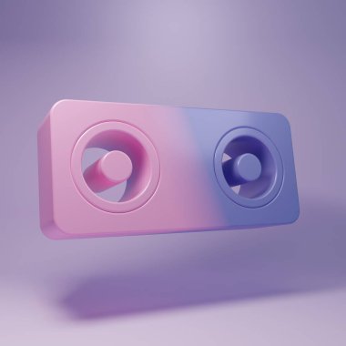 Mor Stereo hoparlör ikonu mor arkaplanda izole edildi. Ses sistemi hoparlörleri. Müzik ikonu. Müzikal sütun hoparlörü. Minimalizm kavramı. 3 Boyutlu resimleme.