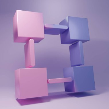 Mor Blockchain teknolojisi ikonu mor arka planda izole edildi. Kripto para birimi verileri. Soyut geometrik blok zincir ağ teknolojisi işi. Minimalizm kavramı. 3 Boyutlu resimleme.