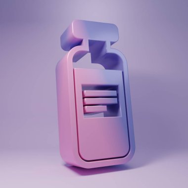 Mor tıbbi şişe, ampul, mor arka planda izole edilmiş şişe ikonu. Aşı, iğne, aşı, sağlık hizmeti konsepti. Minimalizm kavramı. 3 Boyutlu resimleme.