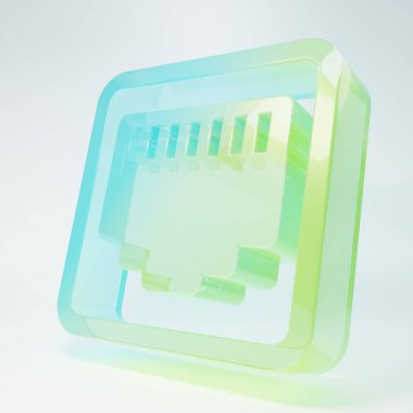 Buzlu cam ağ portu - beyaz arkaplanda izole edilmiş kablo soket simgesi. LAN, ethernet port işareti. Yerel alan bağlantı simgesi. Minimalizm kavramı. 3 Boyutlu resimleme.