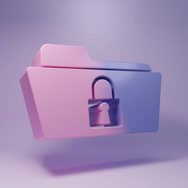 Mor Dizin ve kilit simgesi mor arkaplanda izole edildi. Kapalı dosya ve asma kilit. Güvenlik, güvenlik, koruma kavramı. Minimalizm kavramı. 3 Boyutlu resimleme.