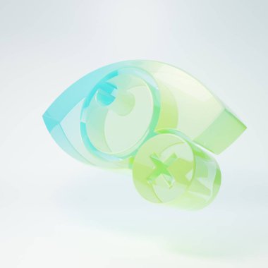 Buzlu cam görünmezdir ya da beyaz arkaplanda izole edilmiş simgeyi gizler. Minimalizm kavramı. 3 Boyutlu resimleme.