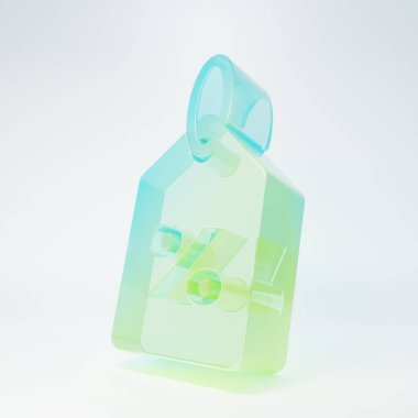 Frosted glass Discount percent tag icon isolated on white background. Shopping tag sign. Special offer sign. Discount coupons symbol. Minimalism concept. 3D render illustration.